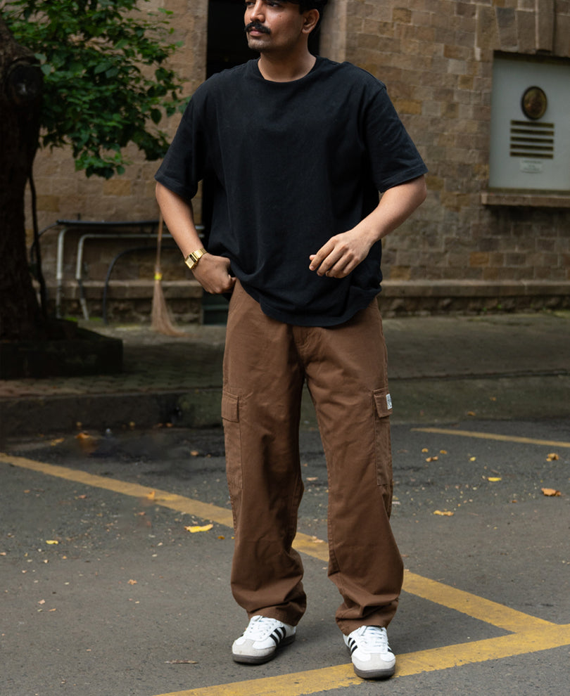 Dark Tan Cotton Baggy Cargo Pant