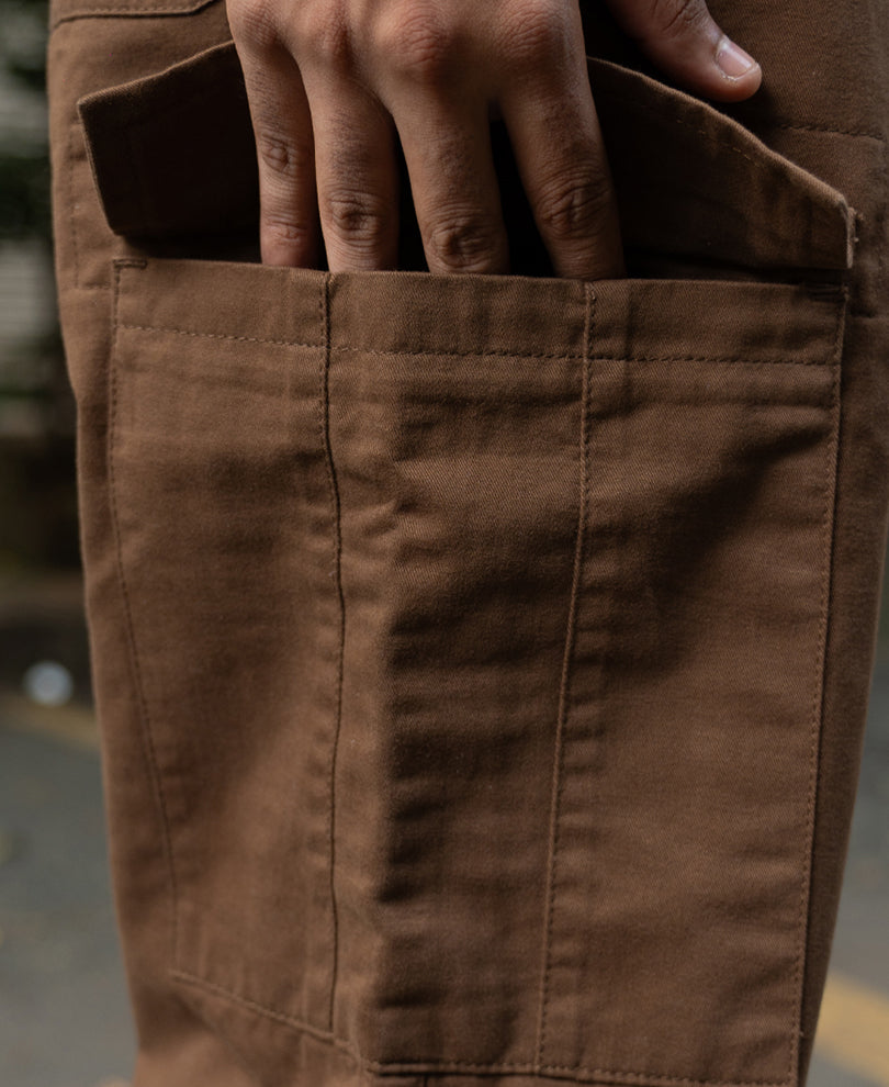 Dark Tan Cotton Baggy Cargo Pant