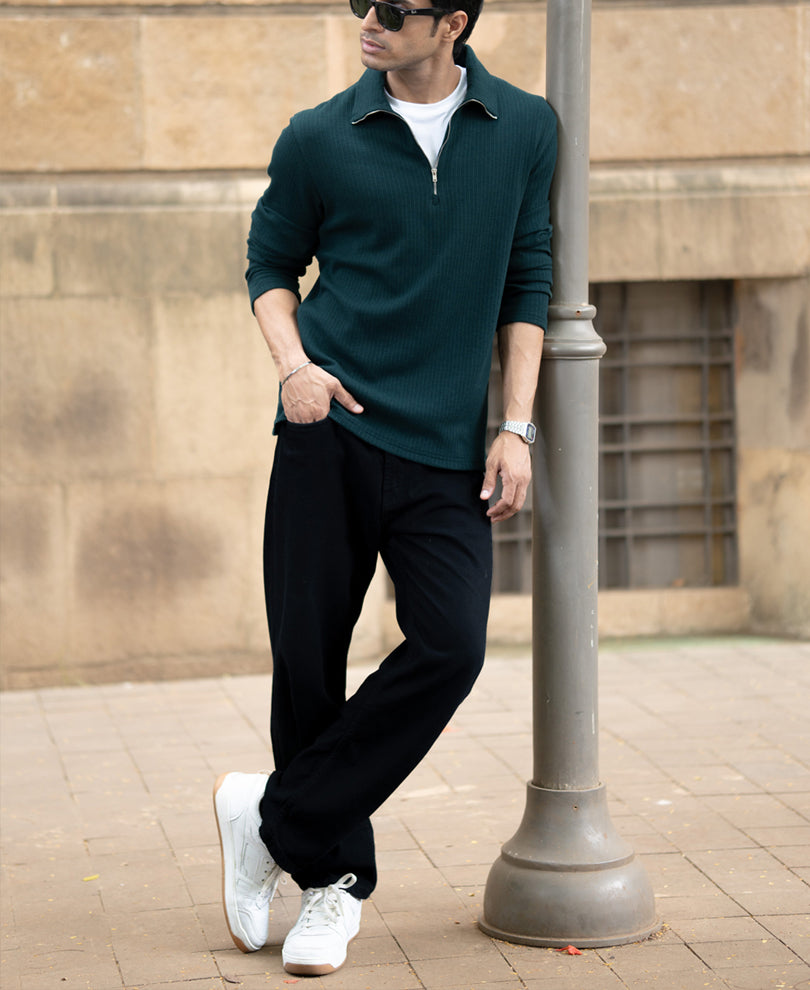 Pine Structured Zipper T-Shirt