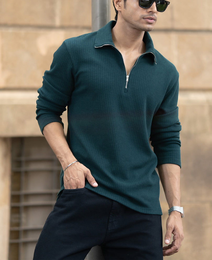 Pine Structured Zipper T-Shirt