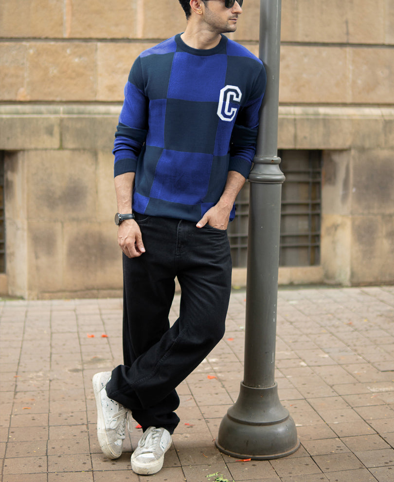 Blue Jacquard Knit T-Shirt
