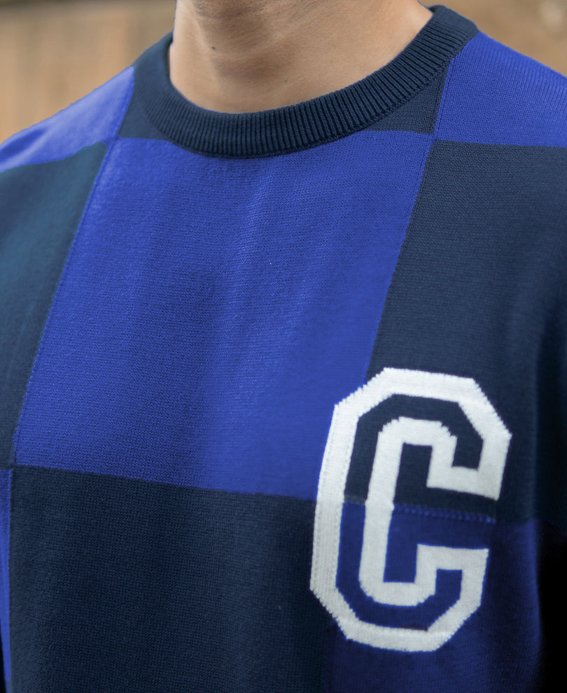 Blue Jacquard Knit T-Shirt
