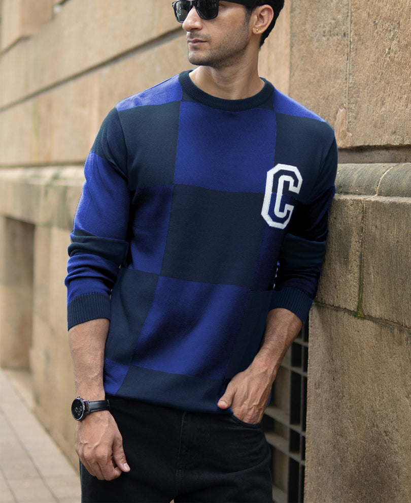 Blue Jacquard Knit T-Shirt