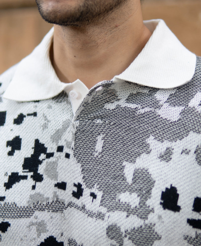 Grey Jacquard Knit T-Shirt