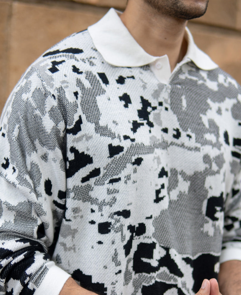 Grey Jacquard Knit T-Shirt