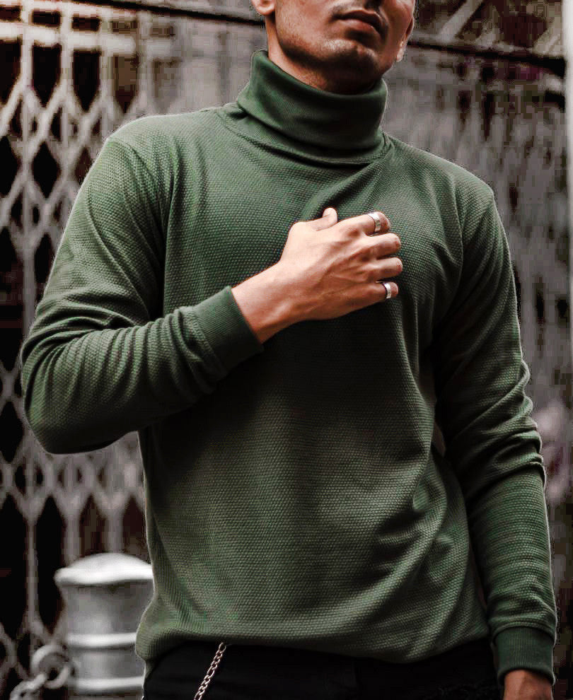 Olive Green Polo Neck Full Sleeves T Shirt