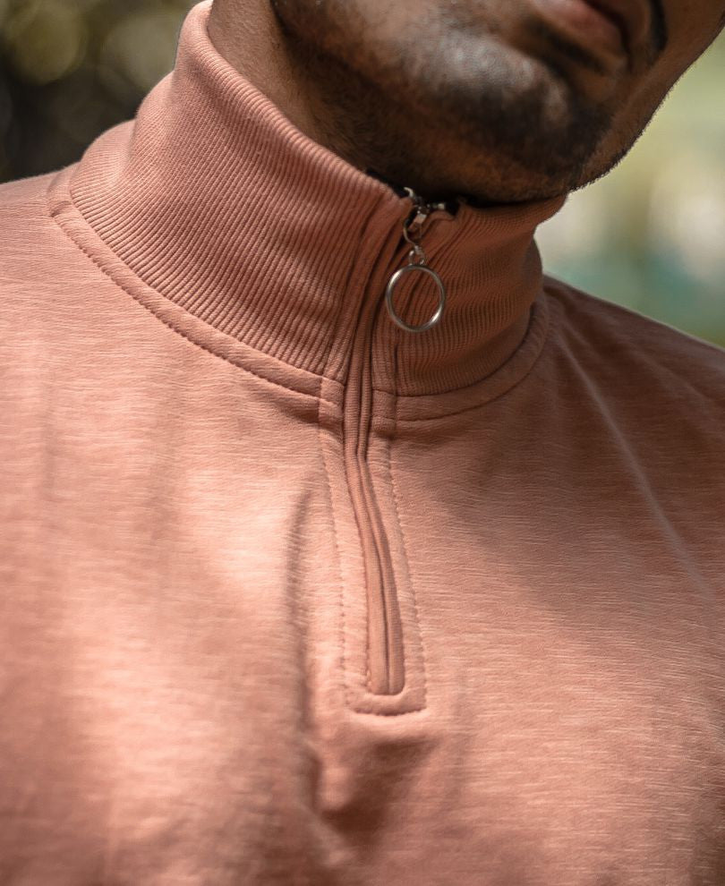 Plain Pink Turtle Neck With Zip Full Sleeves T Shirt