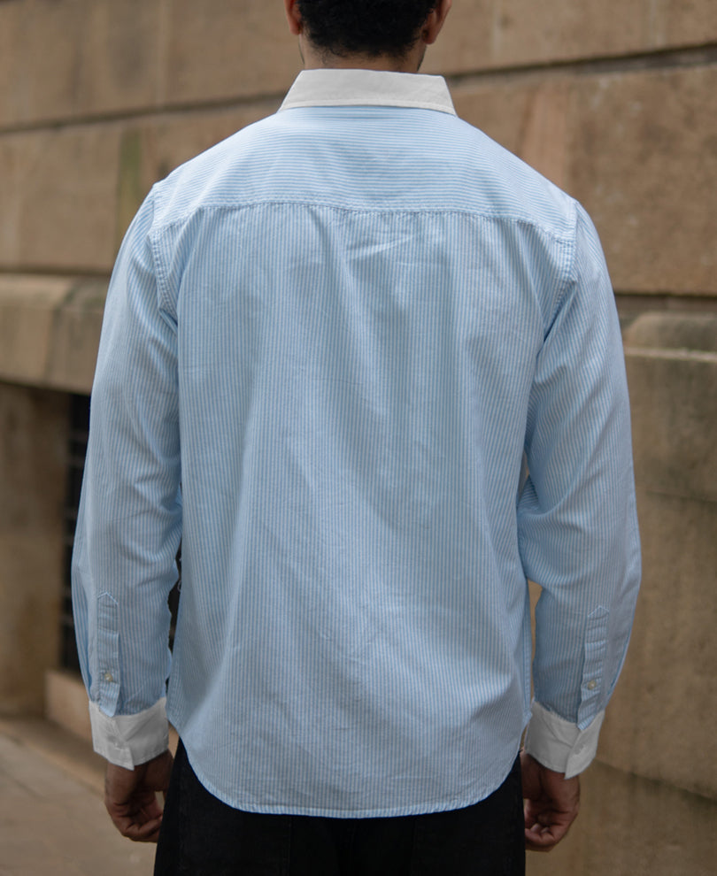 Blue Oxford Contrast Collar Stripe Shirt