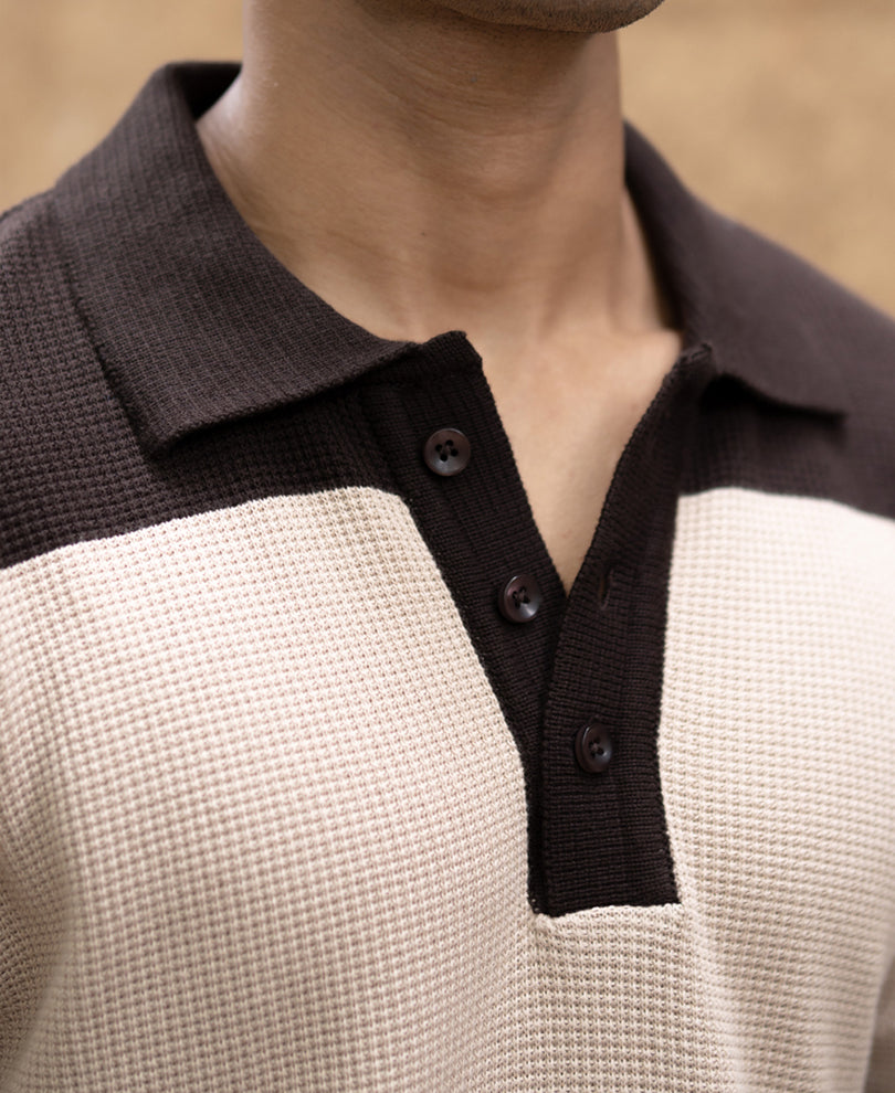 Brown Structured Knit Striped T-Shirt
