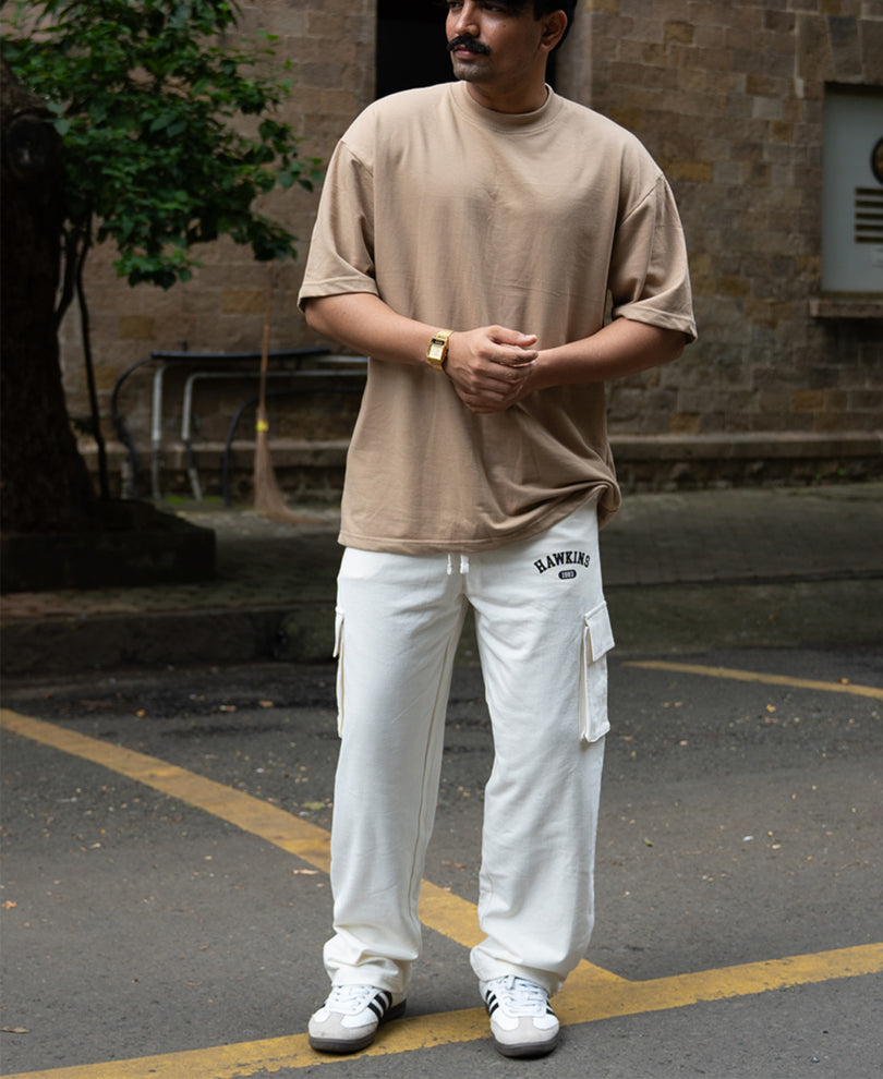 Cream Knit Cargo Trackpant