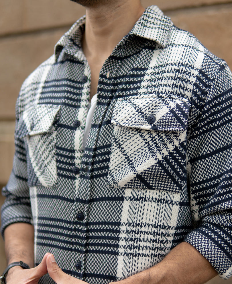 White And Navy Structured Checks Shirt