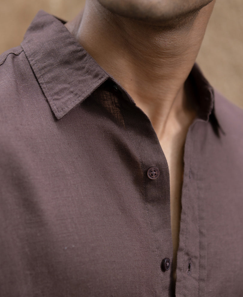 Brown Linen Blend Shirt