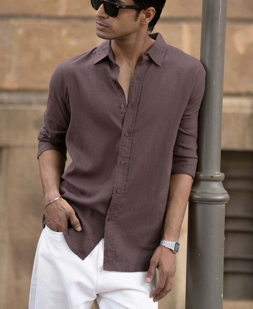 Brown Linen Blend Shirt