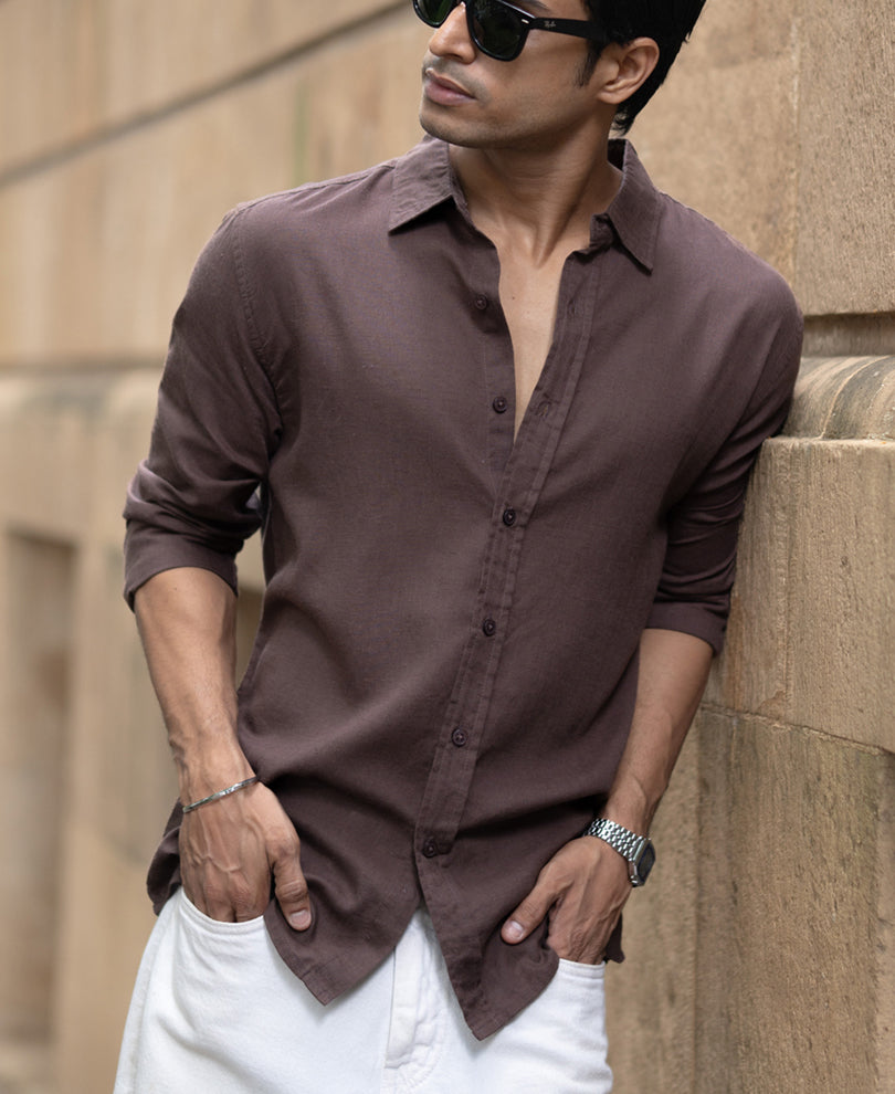 Brown Linen Blend Shirt