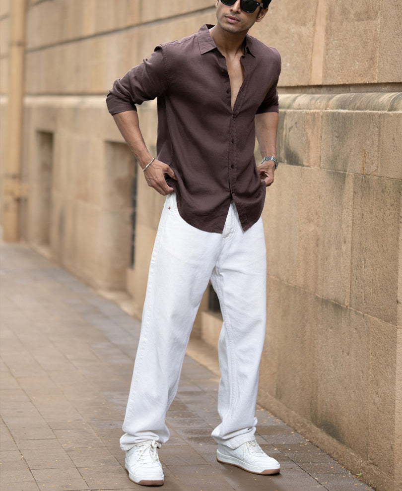 Brown Linen Blend Shirt