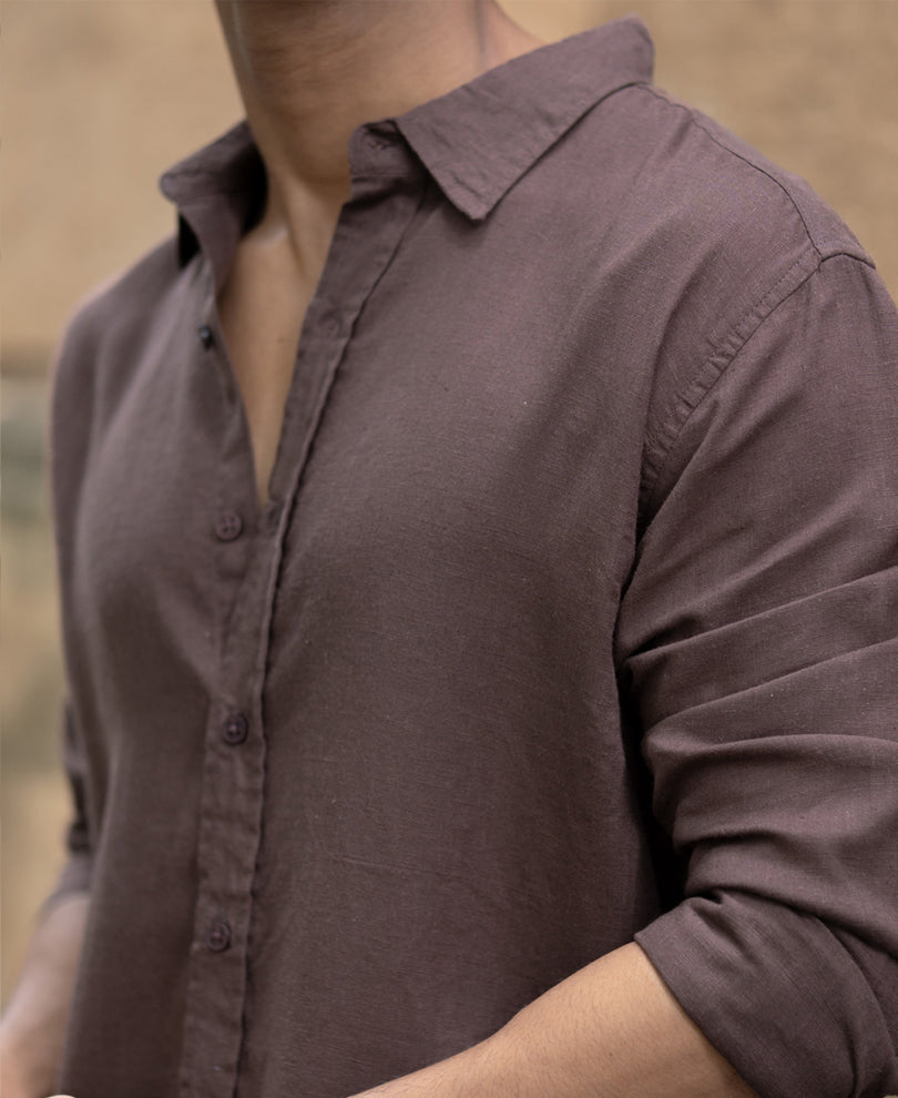 Brown Linen Blend Shirt