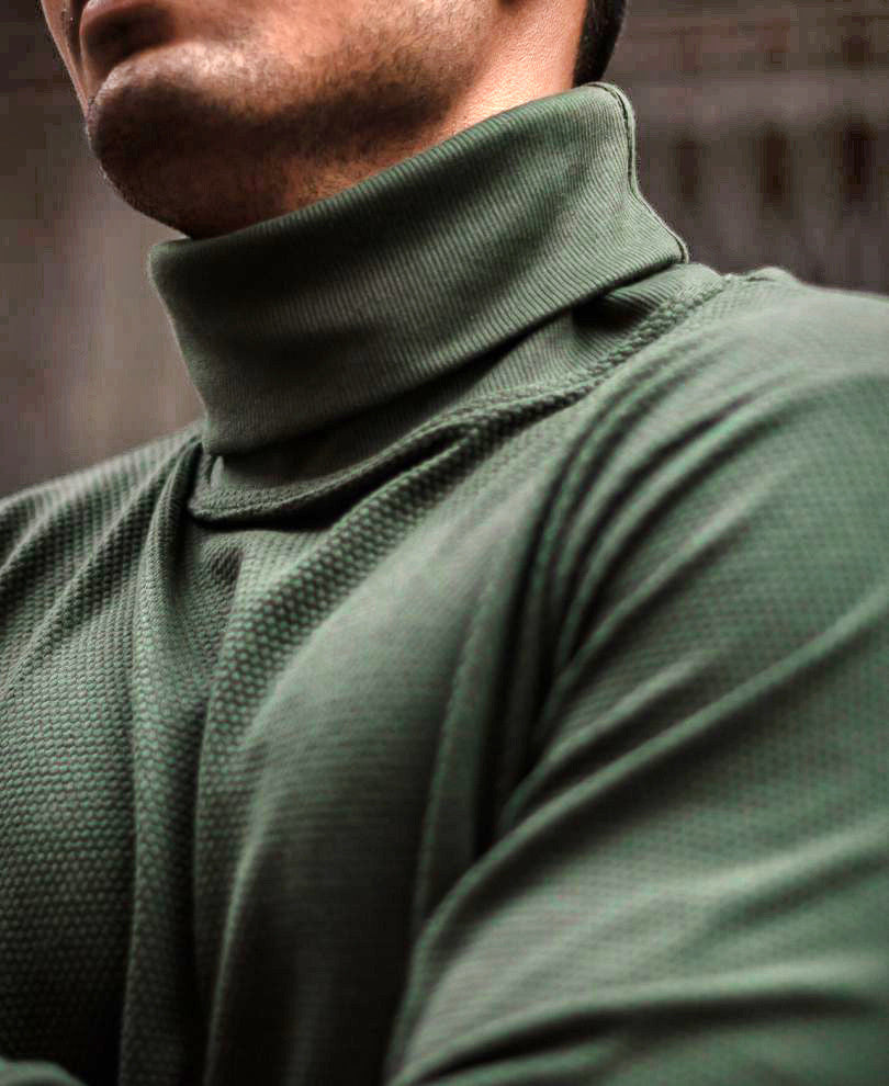 Olive Green Polo Neck Full Sleeves T Shirt