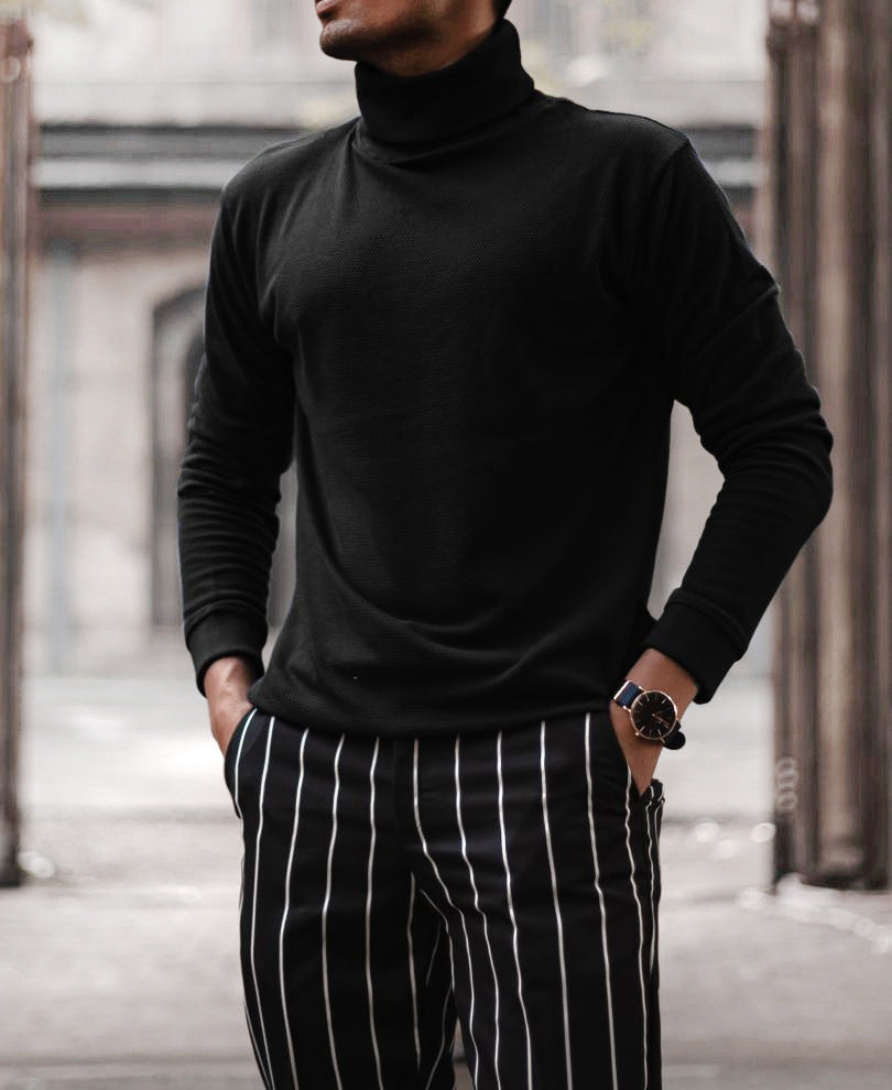 Black Polo Neck Full Sleeves T Shirt