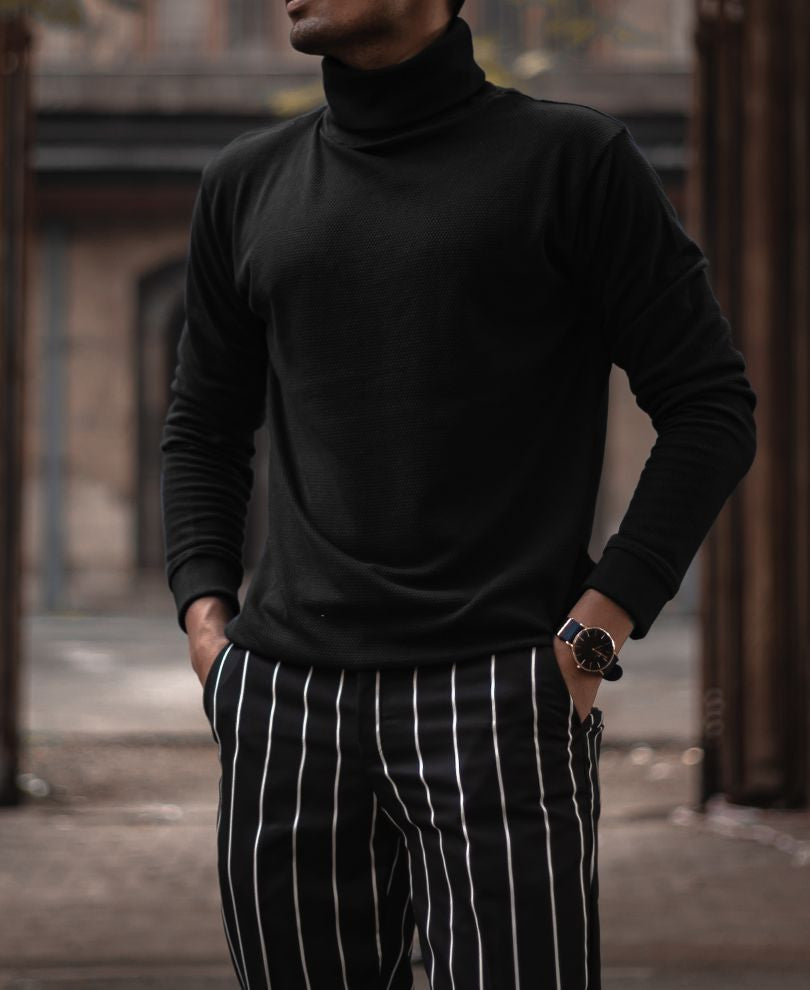 Black Polo Neck Full Sleeves T Shirt