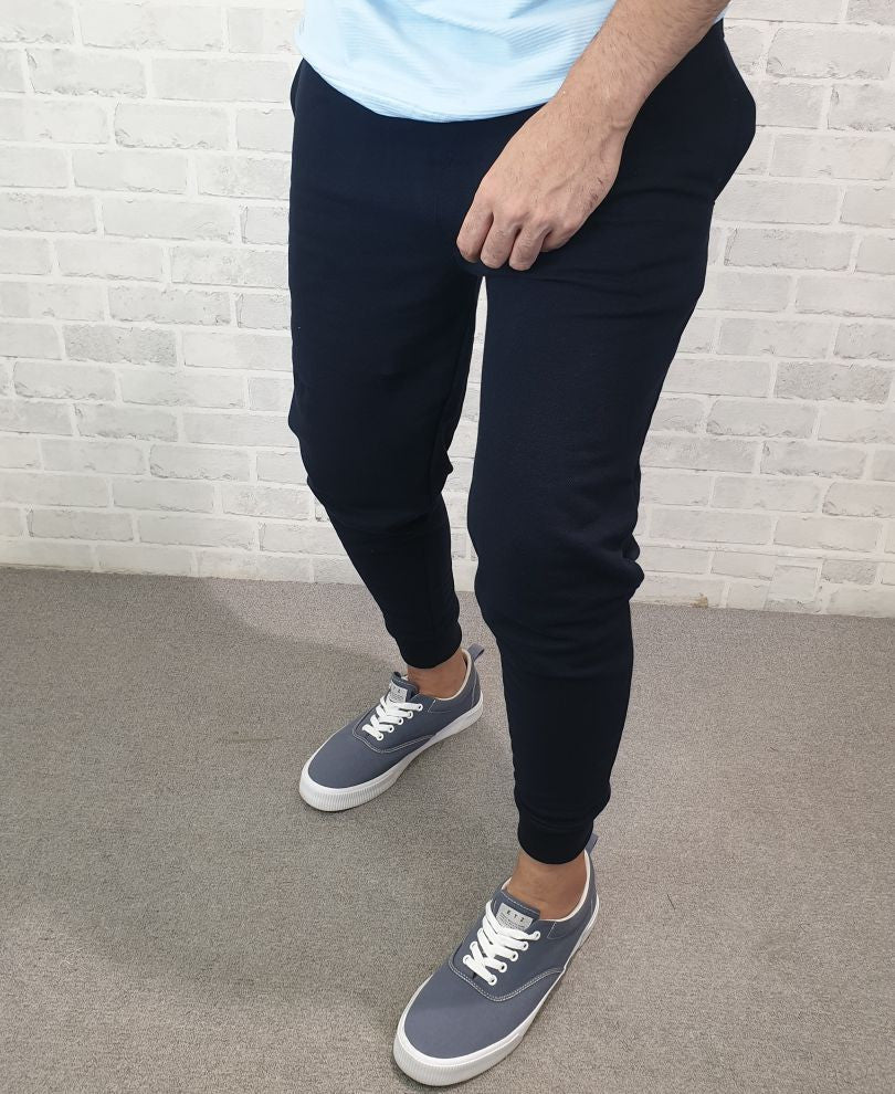 Navy Blue Plain Ribbed Joggers