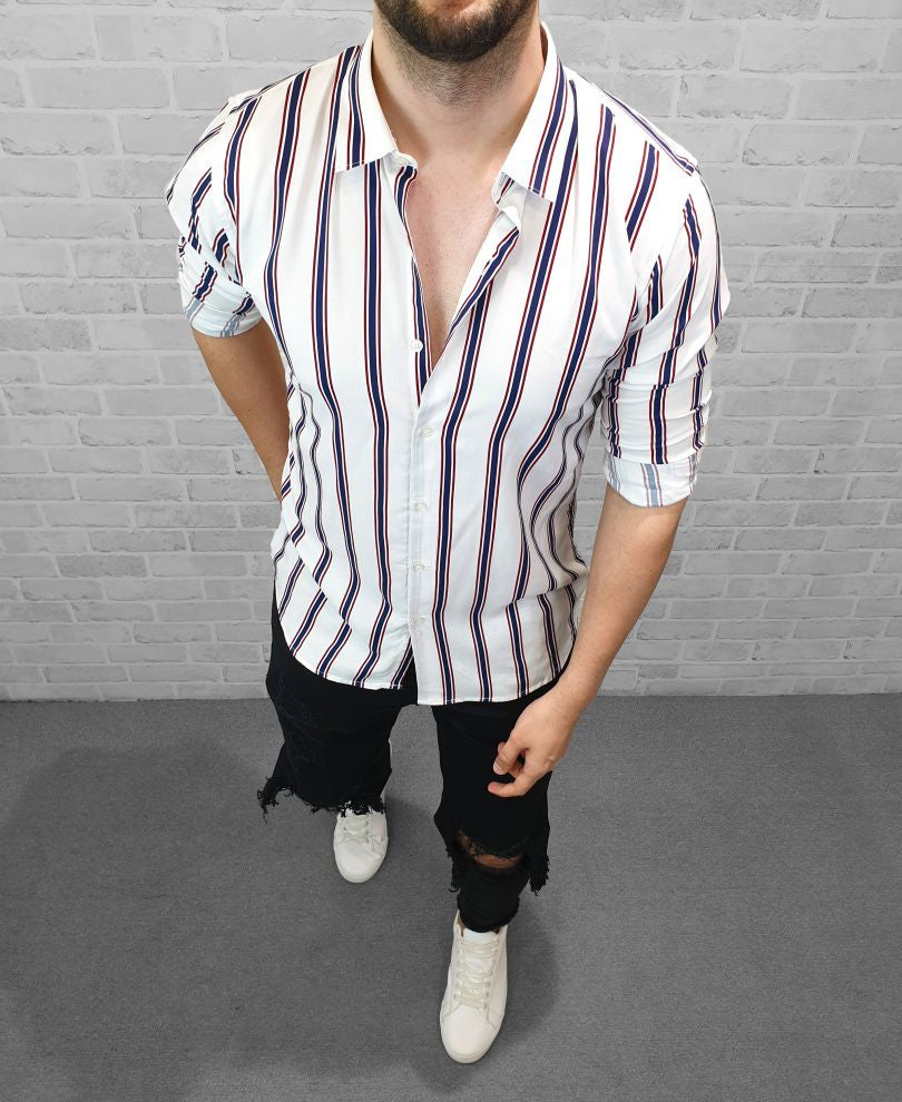 Urban Navy blue and White Full Sleeves Shirt