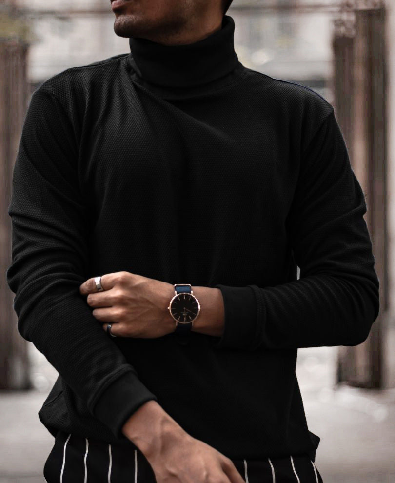 Black Polo Neck Full Sleeves T Shirt