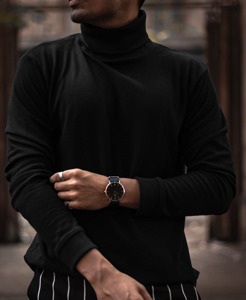 Black Polo Neck Full Sleeves T Shirt