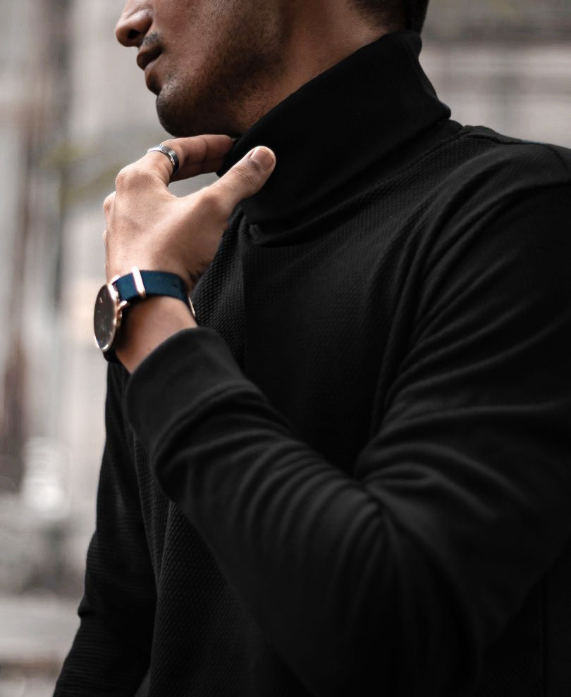 Black Polo Neck Full Sleeves T Shirt