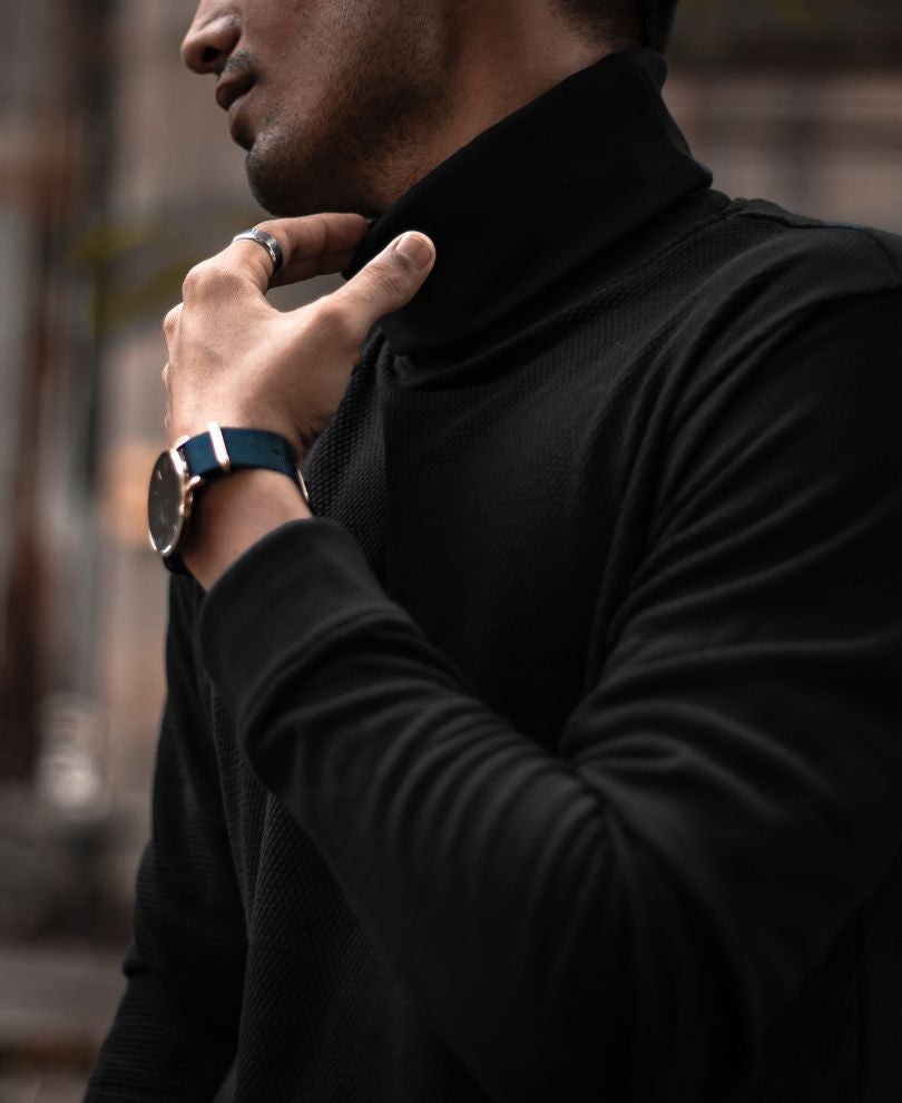 Black Polo Neck Full Sleeves T Shirt
