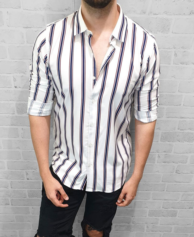 Urban Navy blue and White Full Sleeves Shirt