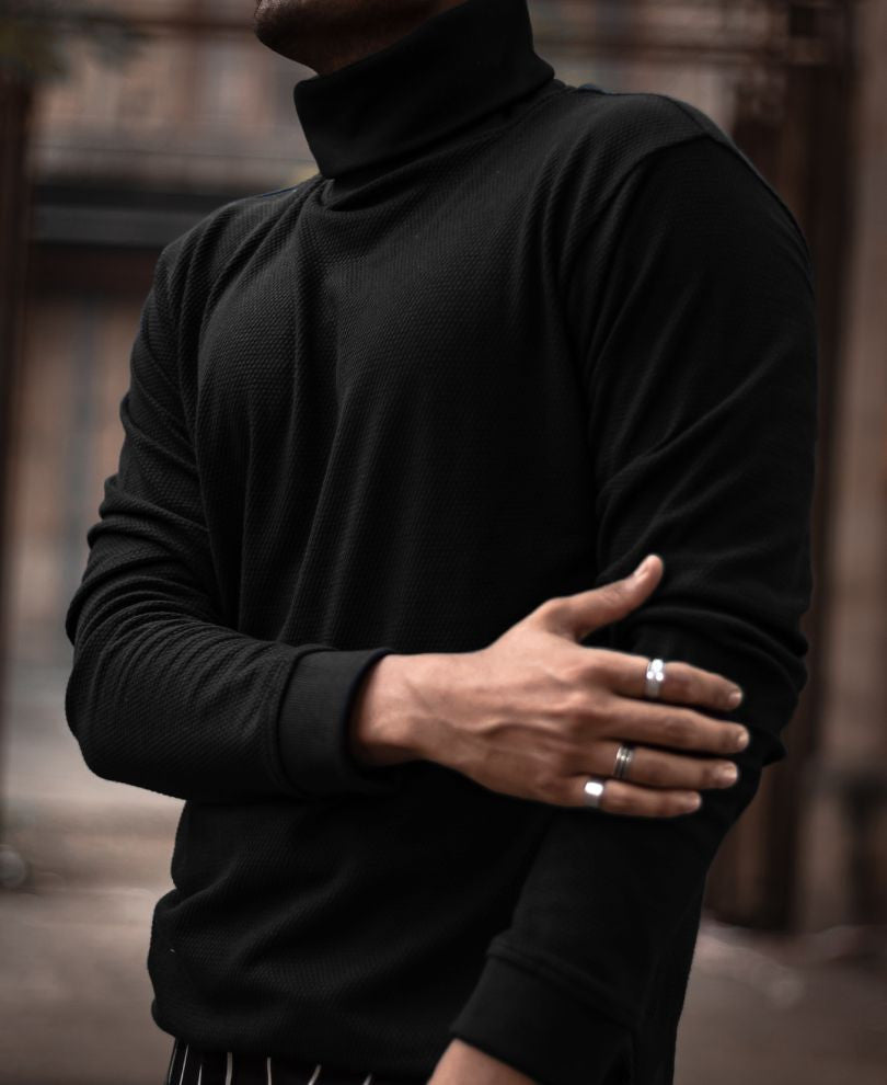 Black Polo Neck Full Sleeves T Shirt