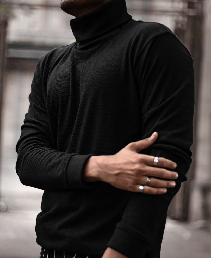 Black Polo Neck Full Sleeves T Shirt