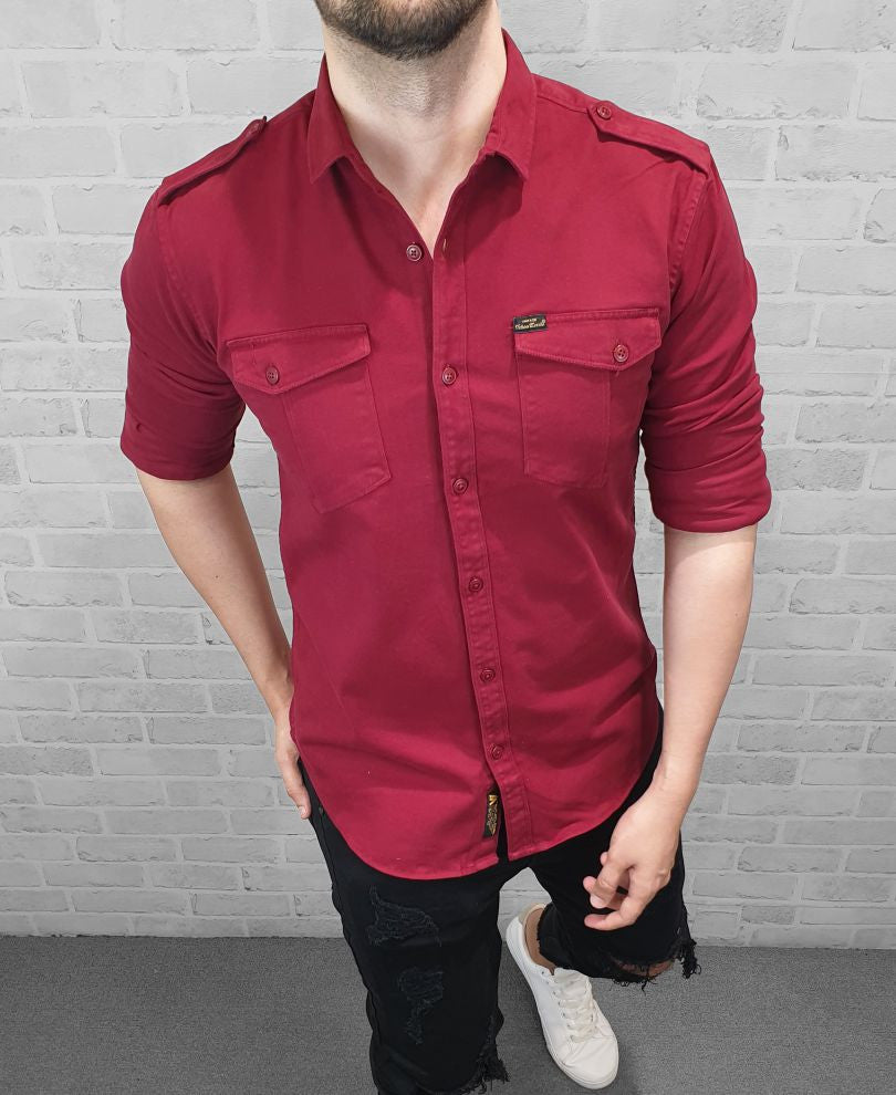 Maroon Plain Denim Shirt