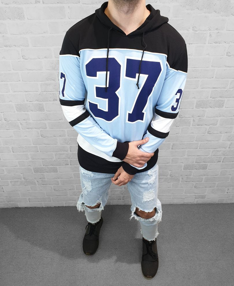 37 No Sky Blue Full Sleeves Hood T Shirt