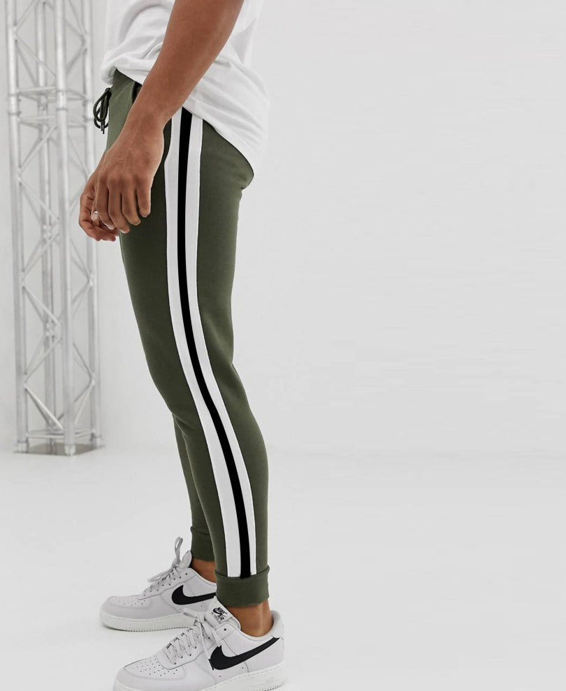 Olive Green Stripes Ribbed Track Pant