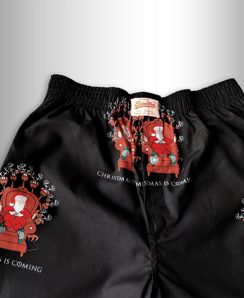 Black Santa Print Boxer