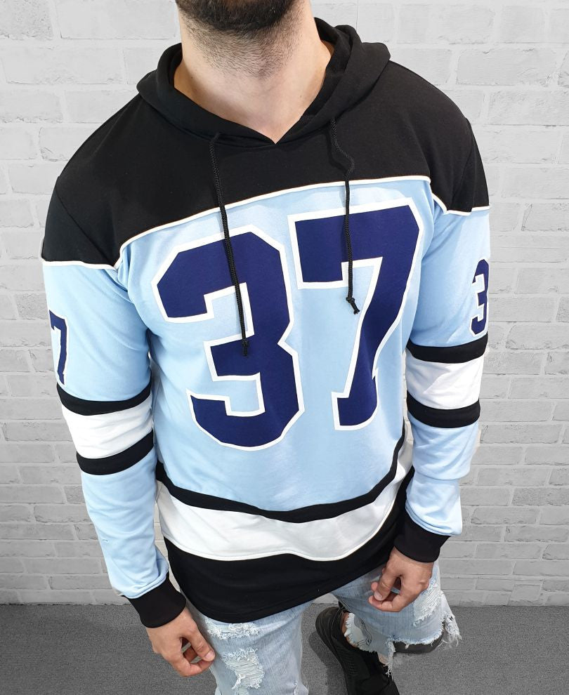 37 No Sky Blue Full Sleeves Hood T Shirt