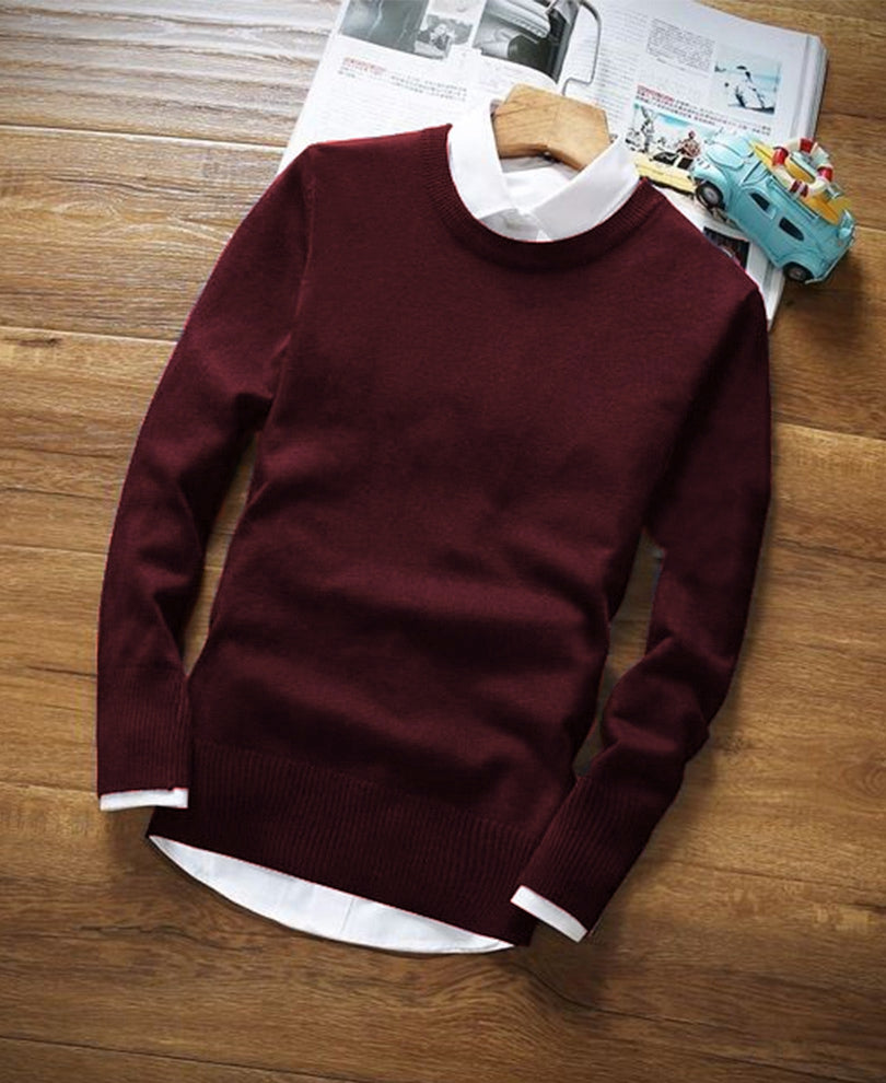 Maroon White Collar Full Sleeves T-Shirt