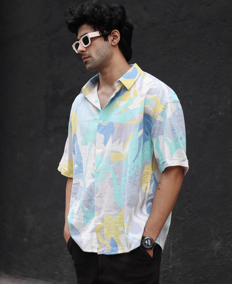 Multi Color Abstract Print Oversize Drop Shoulder Shirt