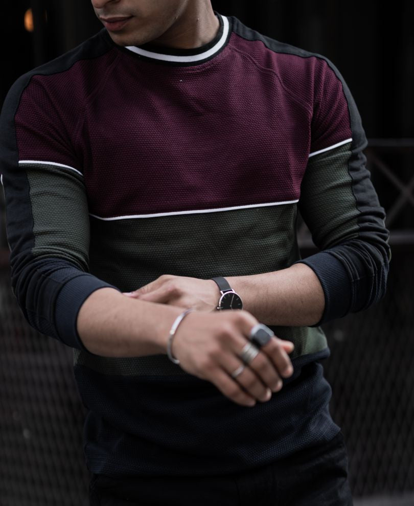 Maroon Three Panel Full Sleeves T Shirt