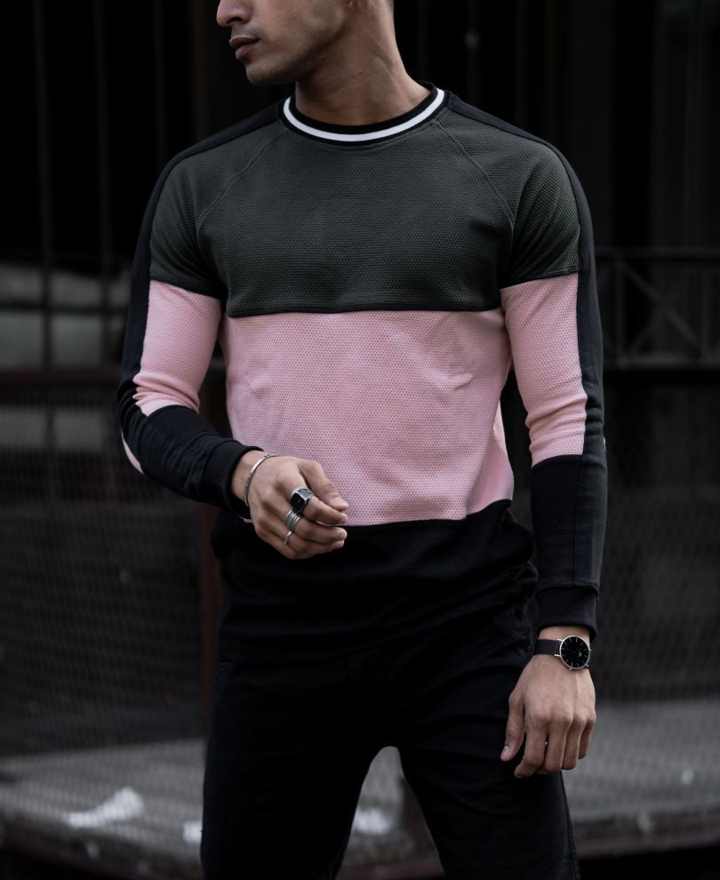 Olive Green Three Panel Full Sleeves T Shirt