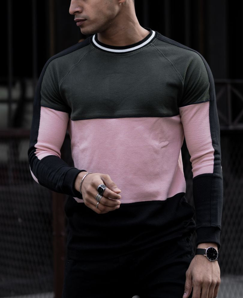 Olive Green Three Panel Full Sleeves T Shirt