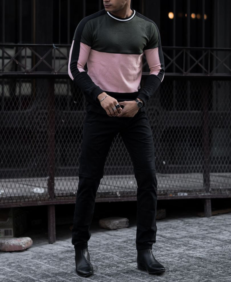 Olive Green Three Panel Full Sleeves T Shirt