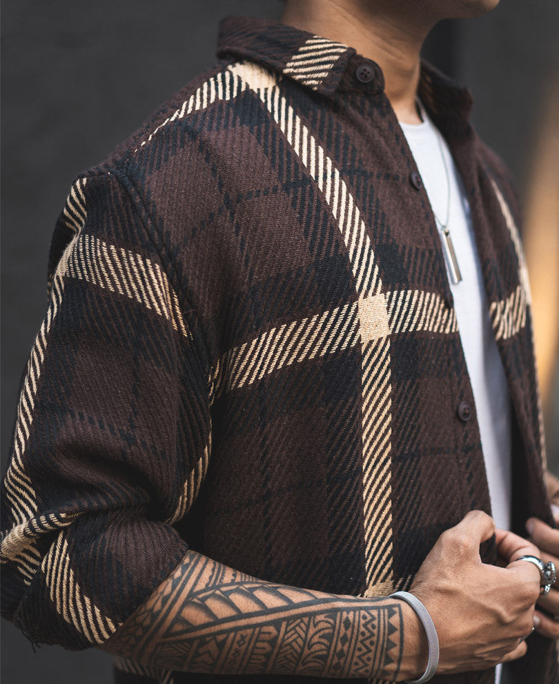 Dark Brown and Beige Flannel Checks Oversized Shirt
