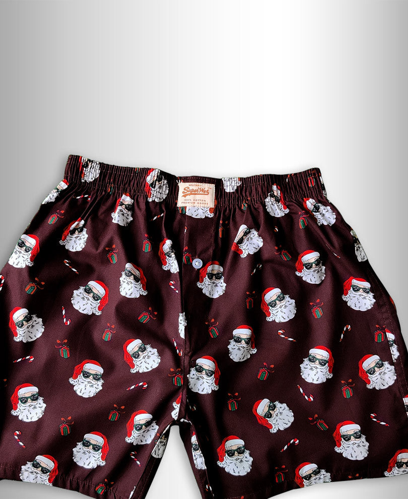 Dark Brown Santa Print Boxer