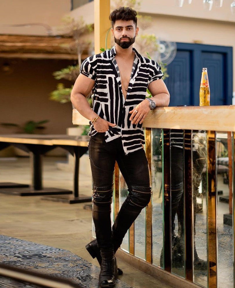 Black and White Multiple Stripes Oversize Drop Shoulder Shirt