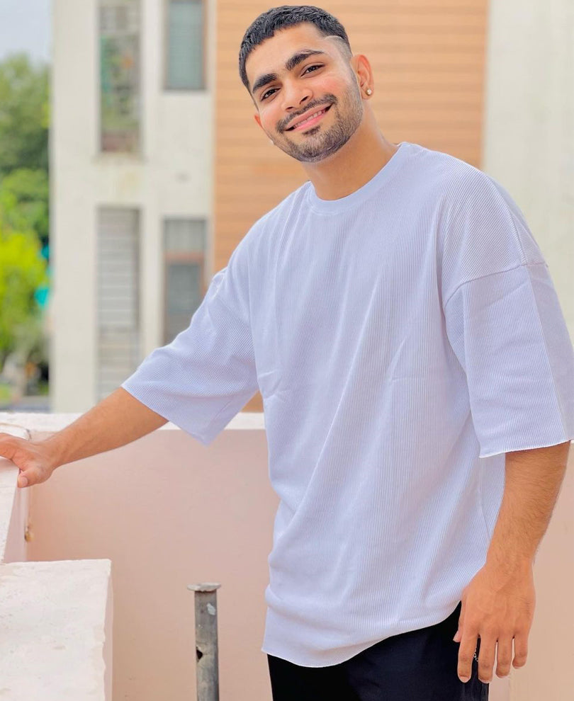 Urban White Solid Oversize Drop Shoulder T Shirt