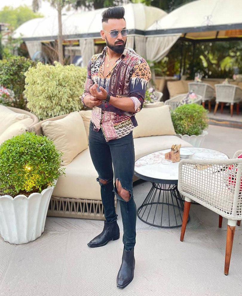 Brown Abstract Print Full Sleeves Shirt