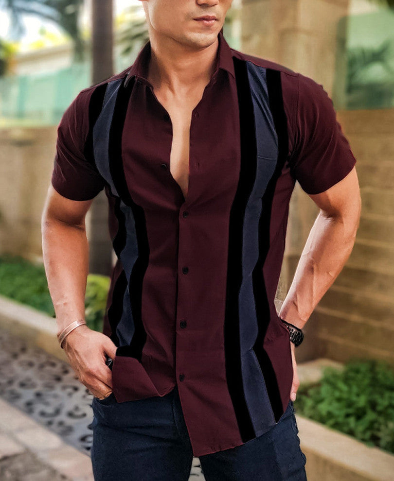 Maroon Double Stripe Half Sleeves Shirt