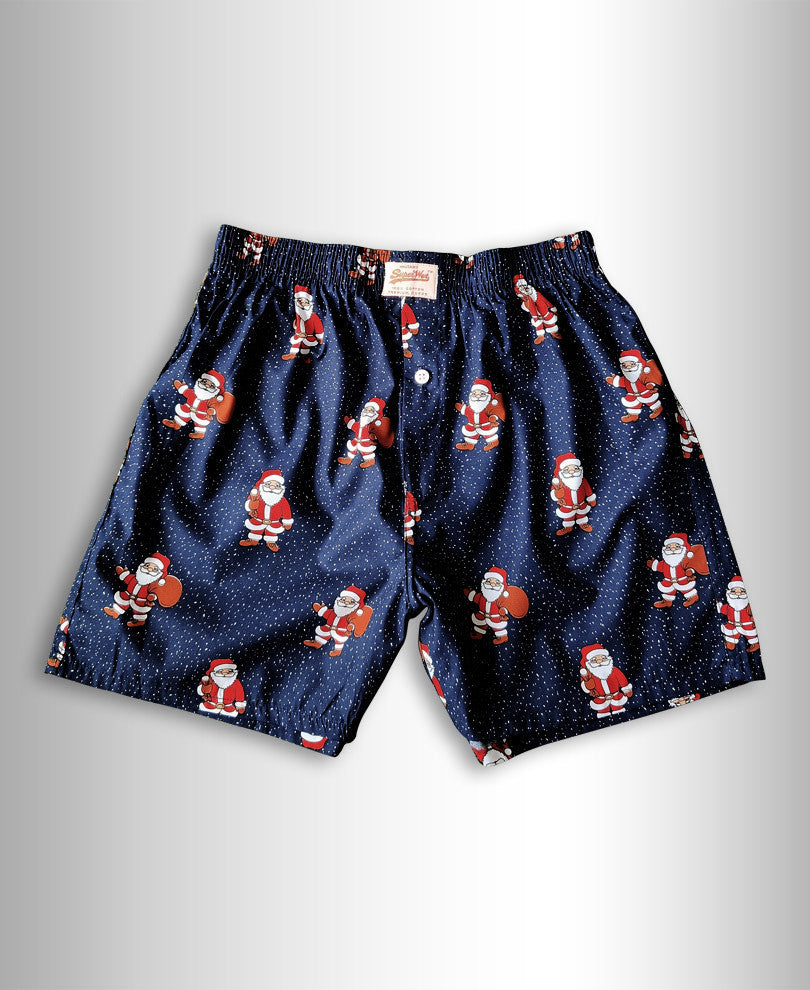 Blue Dotted Santa Print Boxer